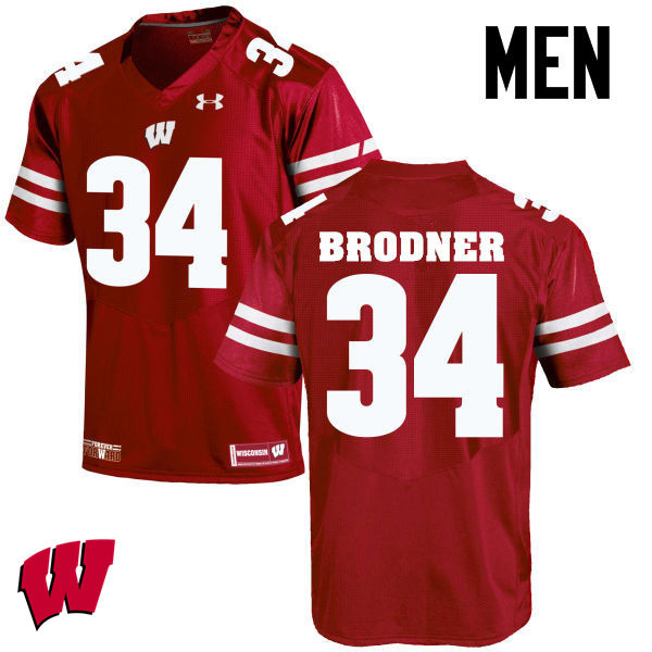 Men Wisconsin Badgers #34 Sam Brodner College Football Jerseys-Red